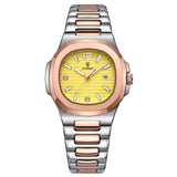 Relógio de Pulso Feminino Nautilus Poedagar Pulseira Prata e Rose Com Mostrador Amarelo