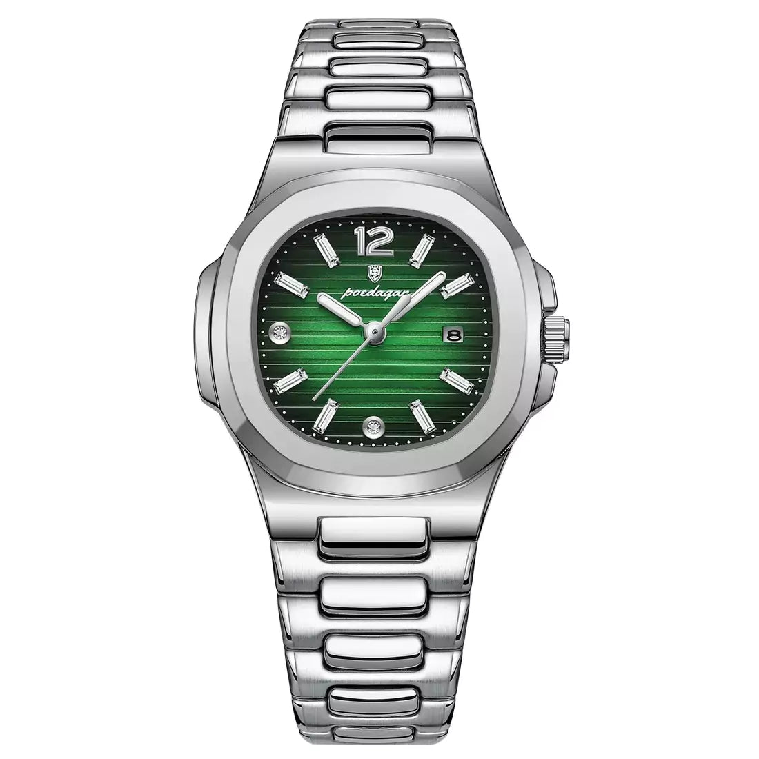 Relógio de Pulso Feminino Poedagar Nautilus Pulseira Prata Com Mostrador Verde