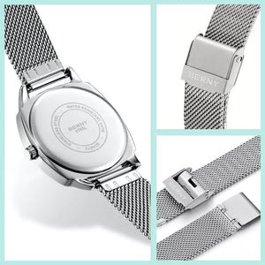 Relógio Feminino Prata Aurora Azul detalhes