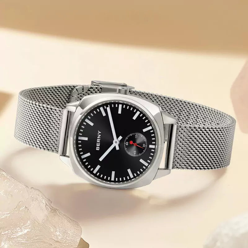 Relógio Feminino Prata Aurora Preto detalhes