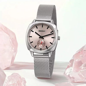 Relógio Feminino Prata Aurora Rosa mostrador