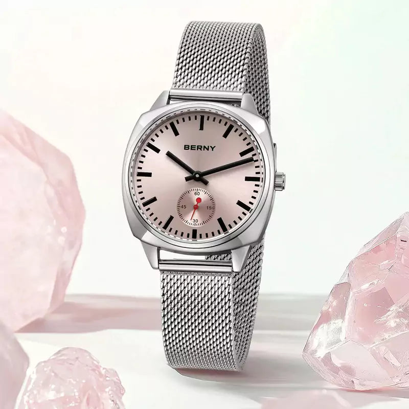 Relógio Feminino Prata Aurora Rosa mostrador