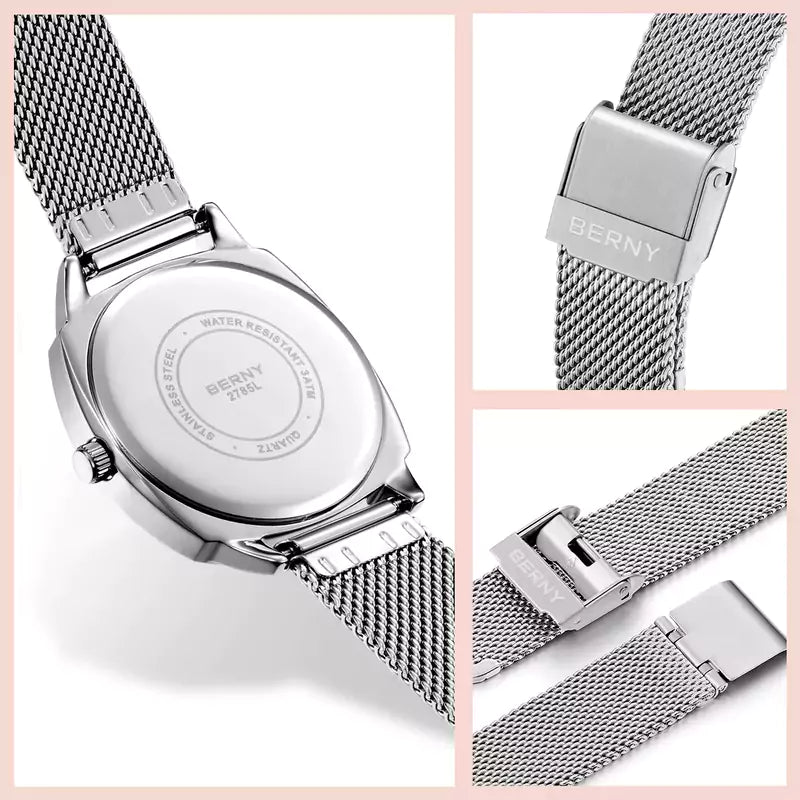 Relógio Feminino Prata Aurora Rosa detalhes