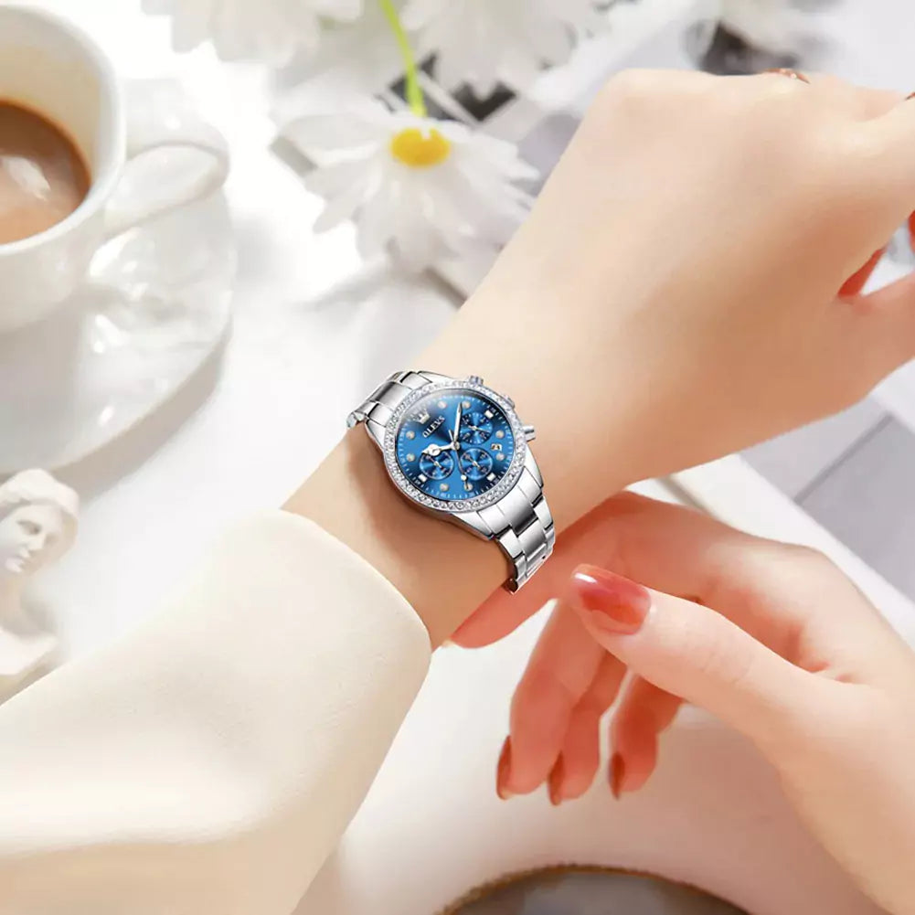 Relógio Feminino Olevs Quartzo Cronógrafo Azul