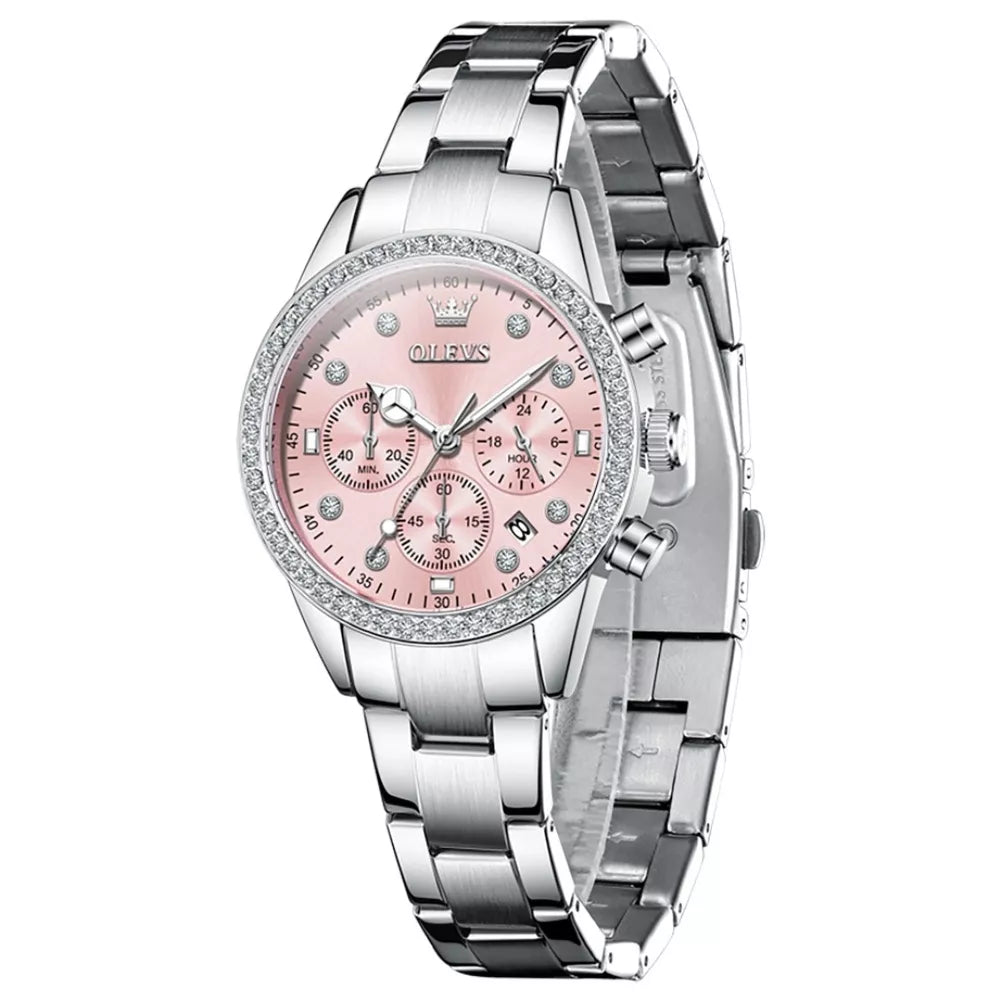 Relógio Feminino Olevs Quartzo Cronógrafo Rosa