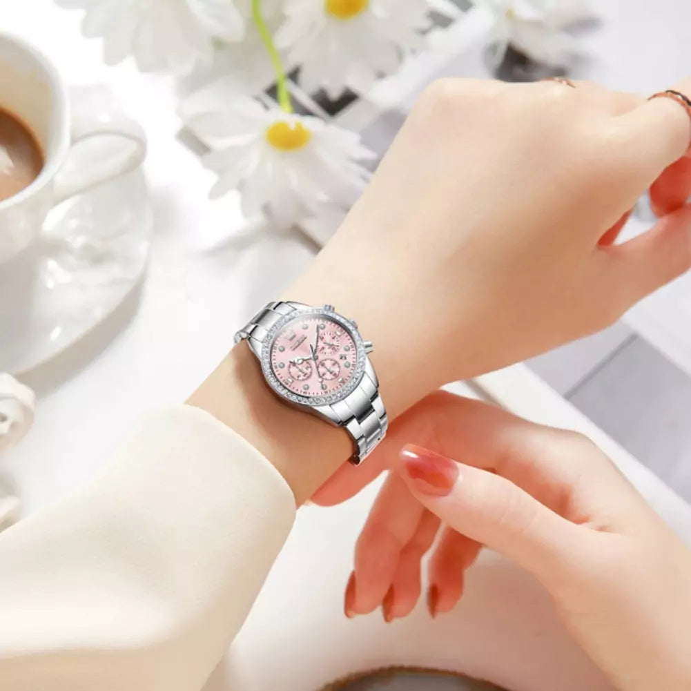 Relógio Feminino Olevs Quartzo Cronógrafo Rosa