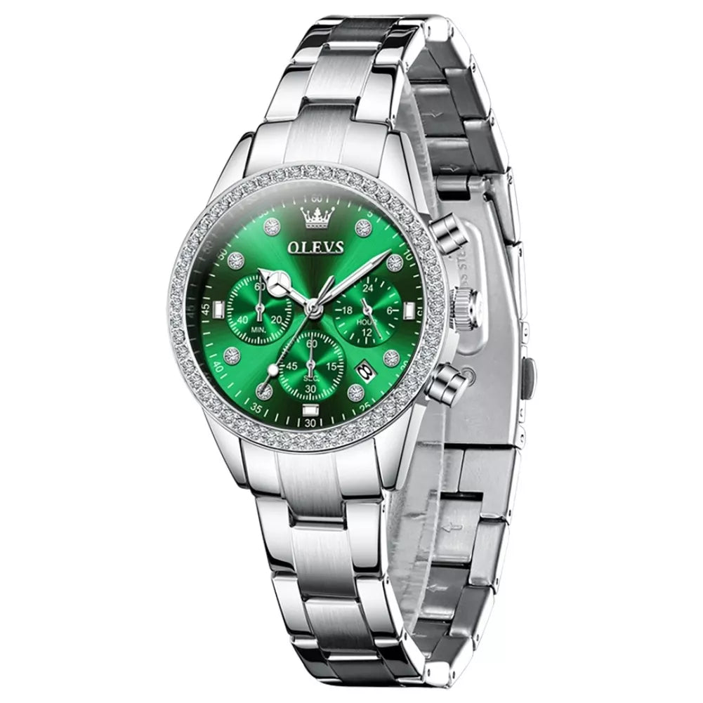 Relógio Feminino Olevs Quartzo Cronógrafo Verde