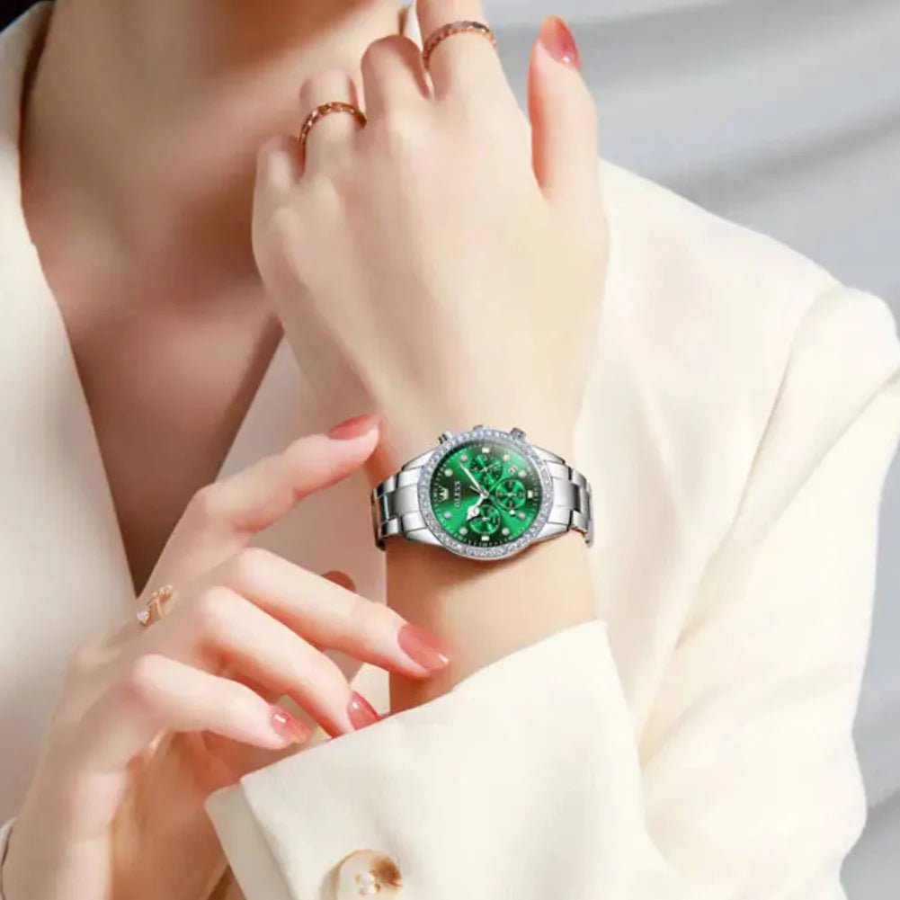 Relógio Feminino Olevs Quartzo Cronógrafo Verde