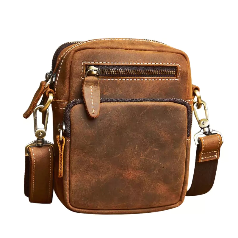 Shoulder Bag Couro Legítimo Artesanal Aurum Marrom - Machimelo