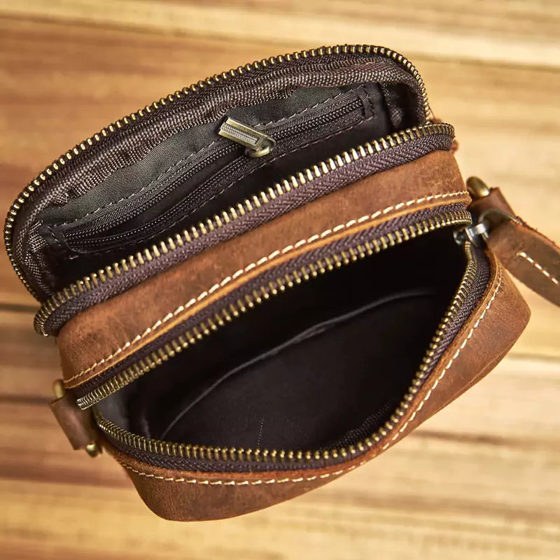 Shoulder Bag Couro Legítimo Artesanal Aurum Marrom - Machimelo