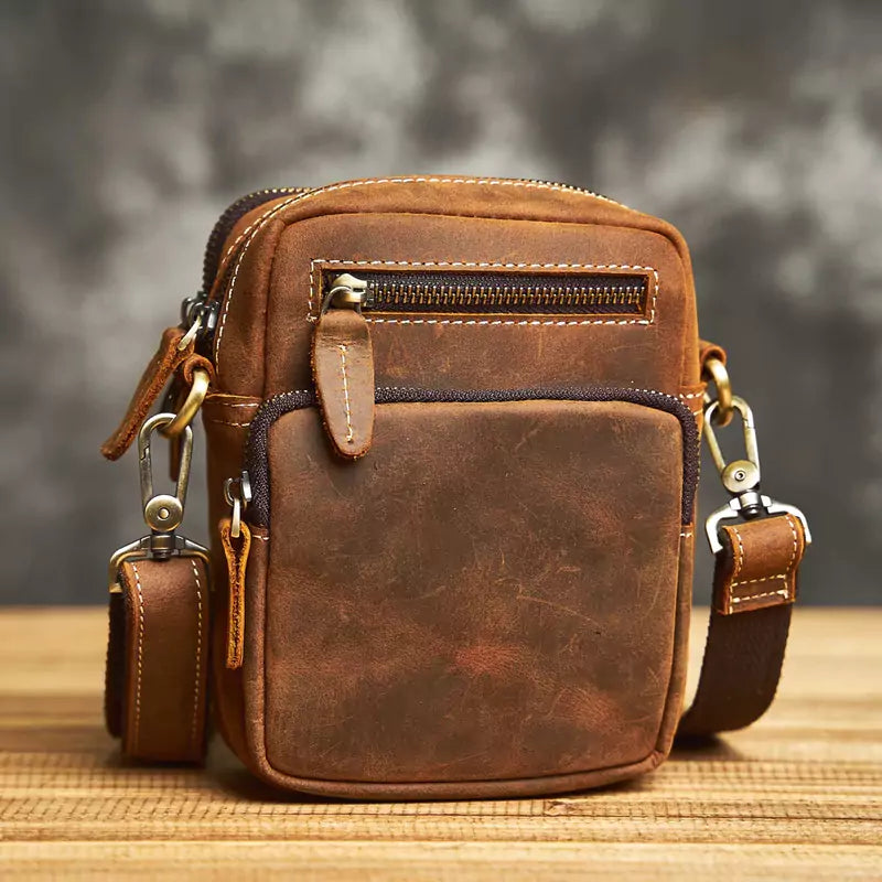 Shoulder Bag Couro Legítimo Artesanal Aurum Marrom - Machimelo